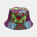 Close-up of ethnic pattern double-sided sun hat with vibrant mushroom and moon prints - One Size / 1# Psychedelic Mushroom