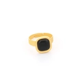 Adjustable gold-plated open ring featuring a minimalist square black opal stone setting - Black Ring / Gold