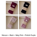 Set of 4 ruffle cotton socks in purple, black, and pink with stylish vertical rib texture - Combination Set / Dark Purple, Black, Baby Pink and Lavender