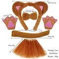 5-piece brown bear costume set with fluffy ears headband bow tie gloves and tutu - Tan Faux Fur Cat Ear Set With Gloves and Brown Tutu Skirt