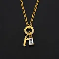 14K gold plated stainless steel necklace with letter f and crystal pendant - Letter R