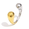 Minimalist 18K gold plated stainless steel two-tone teardrop open ring for women - US 6 / Two-tone Stitching (Minimalist Double-headed Ring)