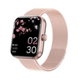 F57L Smartwatch with rose gold Milanese loop band showing heart rate and health data - Metal Bracelet / Milanese Rose Gold Steel English Version