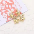 Mini gold star alloy charms with cubic zirconia stones for DIY jewelry, 10x13mm detail - Pentagram / Gold