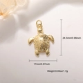 Gedetailleerd overzicht van schildpad hanger met afmetingen van 24,5mm hoogte - 17mm Gouden Kleine Schildpad Hanger (A0073)