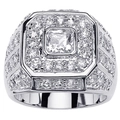 Icy square cut clear gemstone ring with double halo diamonds and micro-pave band in silver - US 7 / Silver