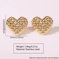 Golden quilted heart stud earrings made of stainless steel with a grid texture - Argyle Texture Heart (FYD6087)