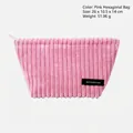 Soft pink corduroy cosmetic pouch with ribbed texture and side zipper closure - Pink Hexagon Bag