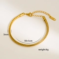 Detailed view of 18K gold-plated 3mm stainless steel mesh chain bracelet with lobster clasp - 3mm Gold Herringbone Snake Chain Bracelet