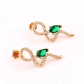 Golden snake-shaped stud earrings with pear-cut green stones and micro-pave crystals - Snake Green Gemstone Studs / Gold