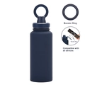 Matte navy blue 1L sports water bottle with magnetic phone mount booster ring - 1 L / Indigo Blue