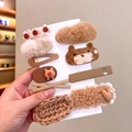 8-piece set of brown cartoon hair clips with plush bears and crochet clouds for girls - Coffee Bear 10pcs Set