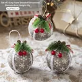 Set of three grey burlap Christmas balls with white snowflakes, pine needles, and pinecones - Style E-Grey Snowflake Foam Balls 3Pcs / Diameter 8cm