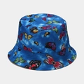 Blue cotton bucket hat with colorful realistic butterfly prints and stitched brim - M (56-58cm) / Butterfly Pattern Blue Reversible