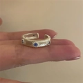 Brushed 925 silver ring for women featuring blue zircon stones and adjustable open band - J4665 Blue Sapphire Open