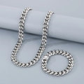 Ensemble chaîne cubaine en acier inoxydable argenté avec collier et bracelet magnétique - 13mm Couleur Acier