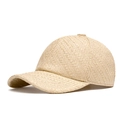 Light khaki straw woven baseball cap with breathable texture for summer sun protection - Adjustable / Beige