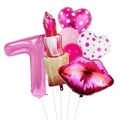 Kit de ballons roses avec numéro 7, rouge à lèvres, lèvres et cœurs pour décorations - Rouge à lèvres Numéro 7