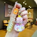 Detail of cute pig keychain with floating liquid bottle and pink silicone wrist strap - Gradient Rope [white] Glow-in-the-dark Peach Pig