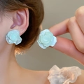 Boucles d'oreilles fleurs 3D bleu menthe élégantes au fini nacré pour femme - Clous d'Oreilles Rose Vert Menthe Clair (40# Tige de boucle d'oreille en argent - Bleu)