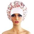 Floral print satin sleeping cap with wide pink elastic headband for hair protection - 10862 Pink Border Floral