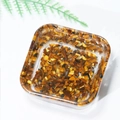 Square clear glass dish filled with polished natural yellow tiger eye crystal stones - Square / Tiger's Eye & Gold Foil