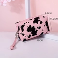 Pink cow print portable makeup bag with waterproof leather and handle, 19x8.3x11.2cm size - Pink Pillow Shape