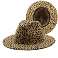Camel fedora hat with leopard print and wide brim for women and men, classic jazz style - M(56-58cm) / Camel