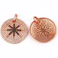 Rose gold round pendant with micro-pave black and white zircon star pattern - B4 Starburst Plated Rose Gold