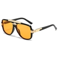 Retro square pilot sunglasses with black frame, gold bridge and vibrant orange lenses - Black Frame Yellow Lens