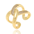 Adjustable gold plated knotted copper ring with micro inlaid cubic zirconia stones - Gold Intertwined Knot Style (CX-J1078)