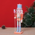 30cm wooden nutcracker soldier in macaron colors with candy details on red background - 30cm / Orange King