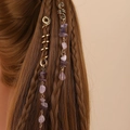 Ethnic gold hair jewelry set with purple natural stones for braided hairstyles - Dark Purple Set