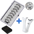 5 Pairs of magnetic eyelashes set with applicator tool in MB7K-5 style silver case - MB7K-5 / 5 Pairs Eyelashes + White Clip