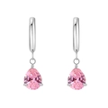 Silver hoop earrings with sparkling pear-cut pink zircon pendant for women - Silver Pink Zircon