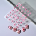 Detail of 5D embossed nail art stickers with pink and white floral patterns and 3D textures - Pink and White 5D Relief Floral Style (FEB-781)