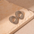 Silver multi-layer twisted rope textured hoop earrings with modern geometric design - Silver Twisted Woven Stud Earrings (Stainless Steel Earring Post)