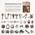 Vintage mechanical copper lock card set with gears and skeleton key for DIY scrapbooking - Mechanical Locks
