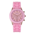Pink silicone Geneva sports watch with golden markers and three-eye decorative dial - Pink