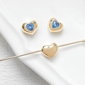 Macro detail of 18k gold plated heart bead with blue zircon for DIY jewelry making - 3# 18K Gold - Blue Zircon