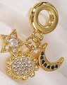 Golden sun, moon, and star charm with blue crystals for DIY jewelry bracelet - Sun Moon Star