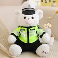 White police teddy bear plush toy wearing high-visibility green traffic uniform - White Rabbit Plush Traffic Police Style