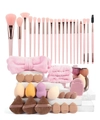 Rosa Profi-Make-up-Pinsel-Set mit Schwämmen, Haarband und Reinigungsmatte-Kit - Rosa Gold Pinsel Kombi-Set