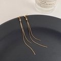 Elegant gold tassel earrings with sleek snake chain drop and minimalist ball stud design - Gold