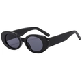 Stylish oval black frame sunglasses with dark gray lenses in a professional 45-degree view - Black Frame Black Grey Lens