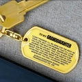Golden stainless steel rectangle dog tag keychain with engraved message for granddaughter - Granddaughter / Gold