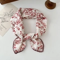 Elegant cotton linen floral square scarf with red botanical print and burgundy edges - Red Branch Leaves
