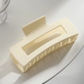 Matte cream ivory rectangular hair claw clip in a minimalist large hollow square design - 10.5CM Rice White