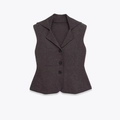 Schmal geschnittene taupefarbene Strickweste für Damen mit klassischem Revers und Schößchen - S / Dunkelbraun