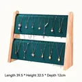 Two-tier wooden necklace display stand with dark green velvet bars, 39.5x32.5cm - Slanted Double Row (Foldable) / Dark Green